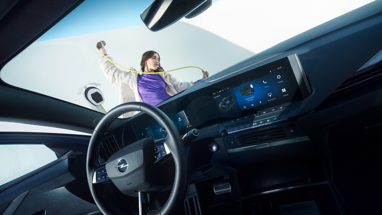 Interior view of an Opel Astra Electric from the passenger seat